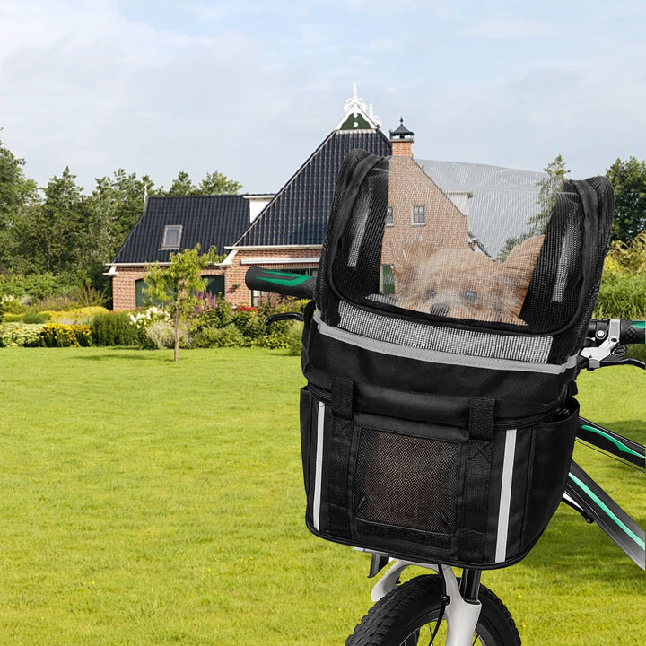 front-mounted breathable mesh bicycle pet basket canopy with reflective trim Stornfield