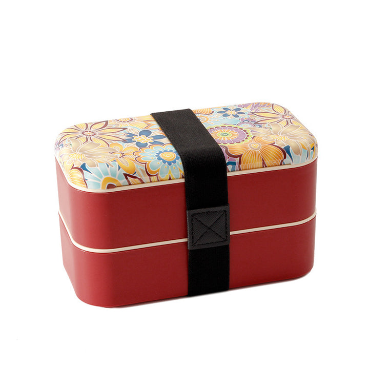 Vibrant Dual-Layered Bento Lunch Box with Secure Strap