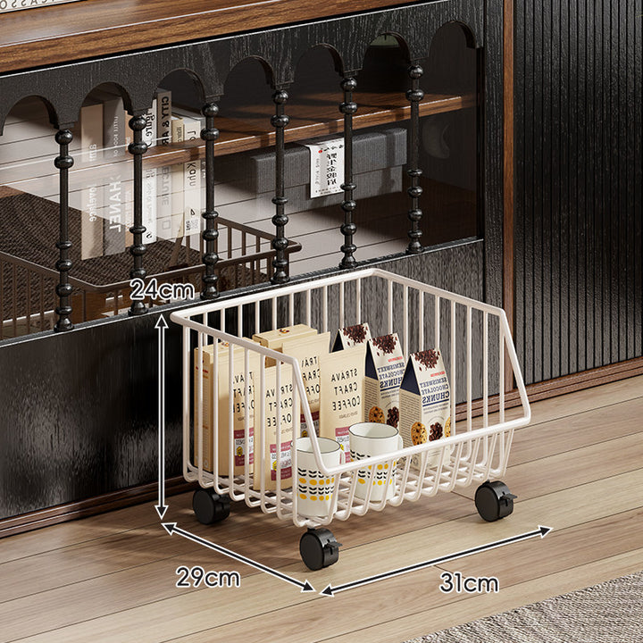 Four-Tier Tall Rolling Wire Pantry and Mug Storage Cart with Deep Slanted Baskets