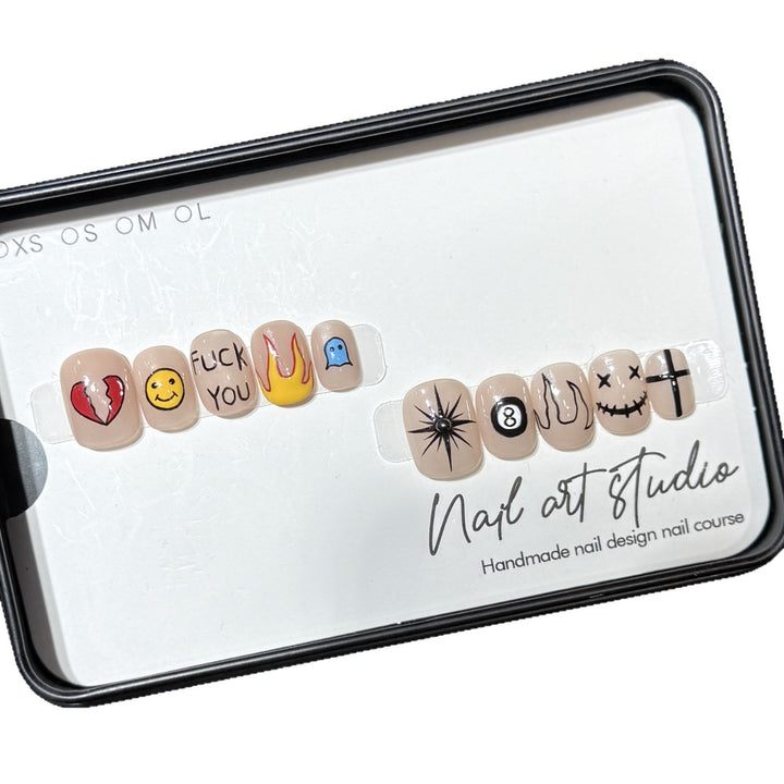 Artistic Press-On Nail Set with Unique Graphic Designs Stornfield