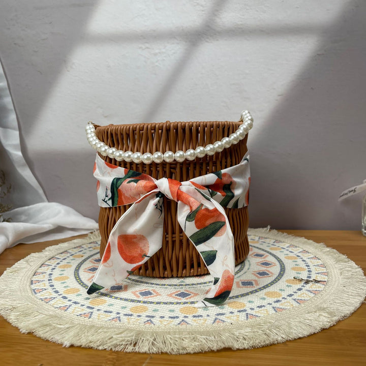 Women's stylish rattan container with pearl handle Stornfield