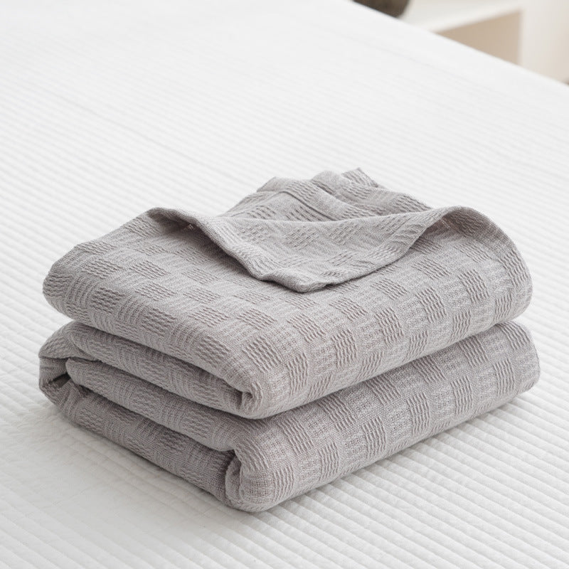 Textured Waffle Knit Cotton Throw Blanket