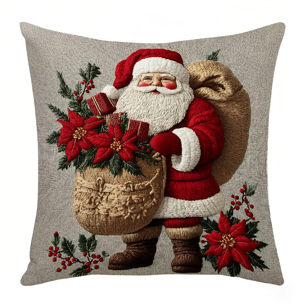 Embroidered Holiday Decorative Pillow