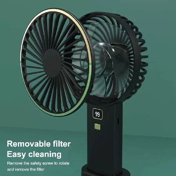 Unisex one size compact rechargeable portable fan with digital battery level indicator and charging station Stornfield