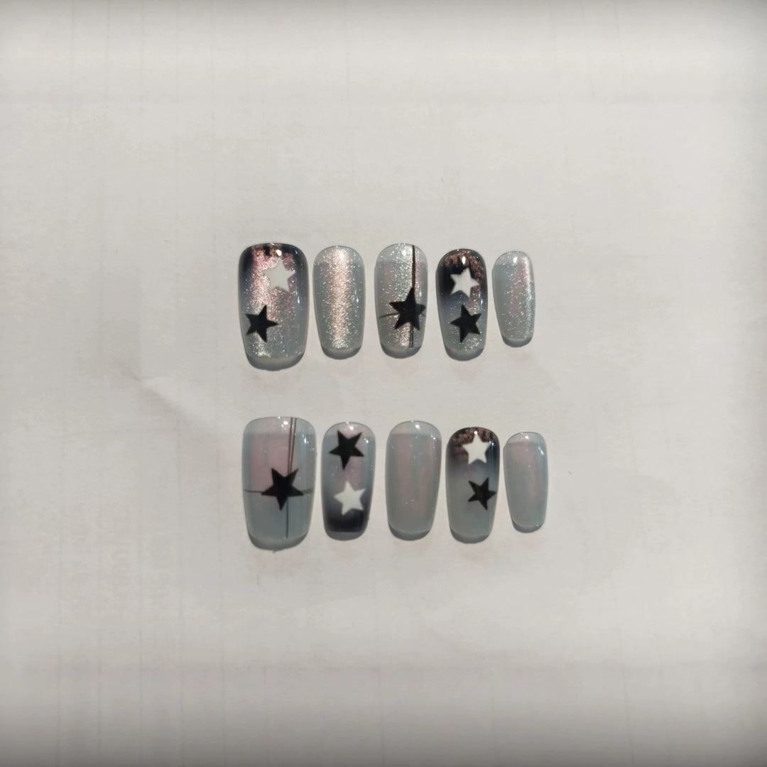 Artistic Star-Pattern Press-On Nail Set Stornfield