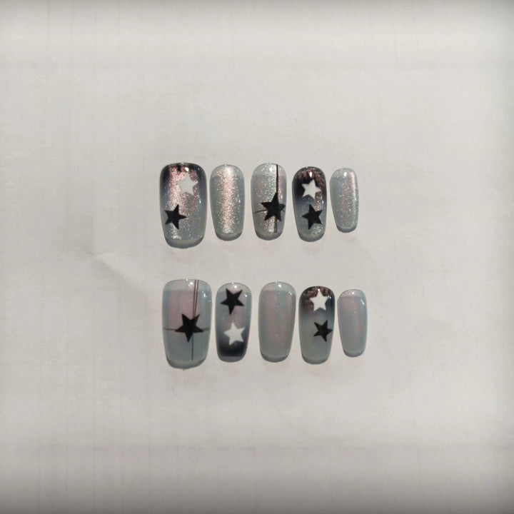 Artistic Star-Pattern Press-On Nail Set Stornfield