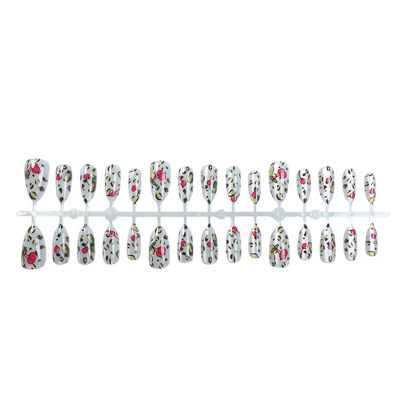 Artistic Cherry and Leopard Print Press-On Nail Art Set Stornfield