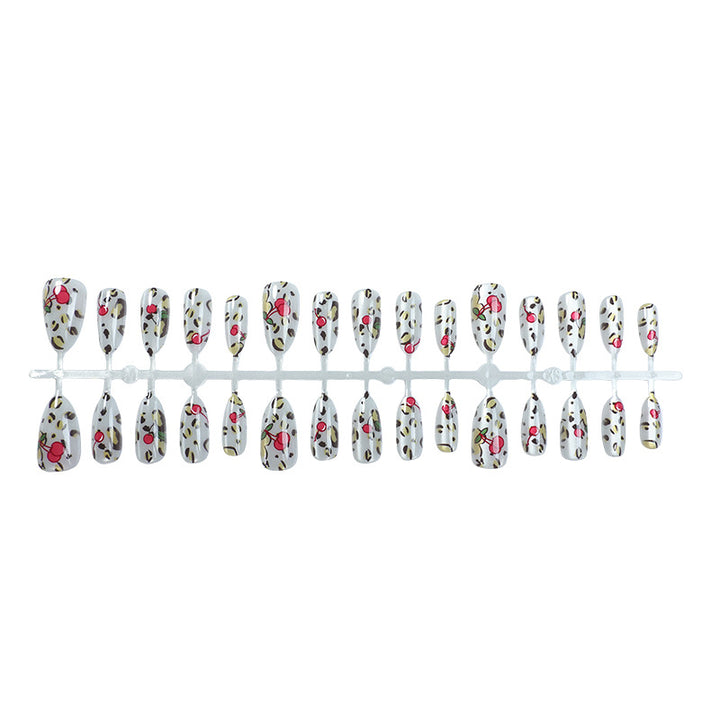Artistic Cherry and Leopard Print Press-On Nail Art Set Stornfield
