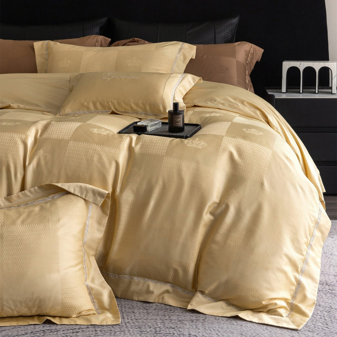 Silk-Effect Jacquard Sheet and Sham Ensemble with Satin Border