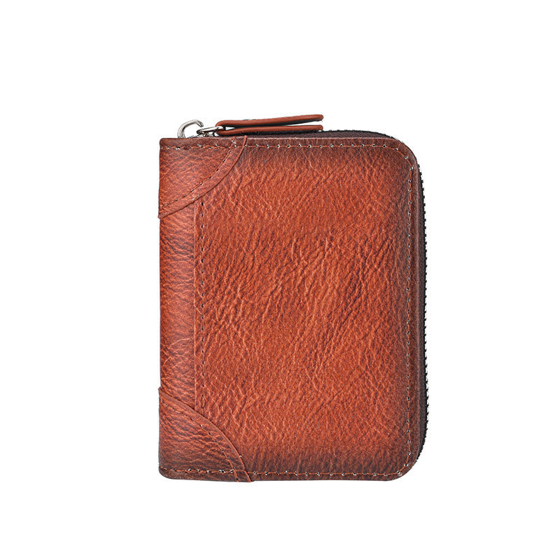 Zippered Leather Card Holder Wallet