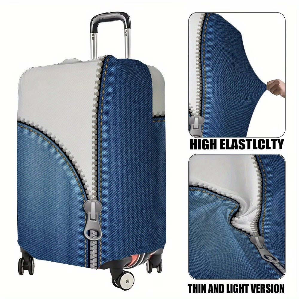 Unisex non-elastic luggage cover in zipper look with jeans structure and robust stretch fit for trolley Stornfield