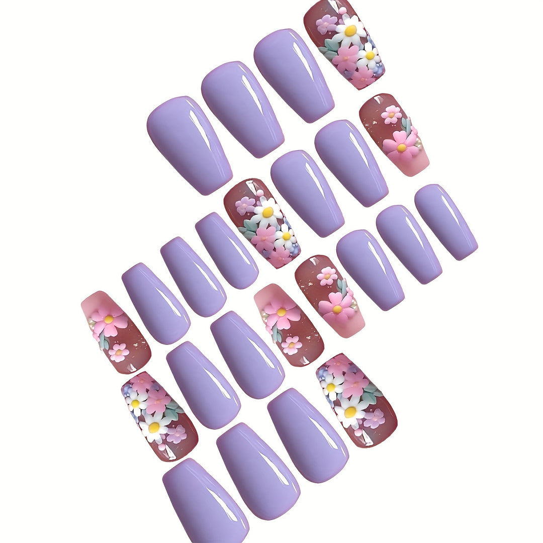 Flower-Decorated Press-On Nail Art Stornfield