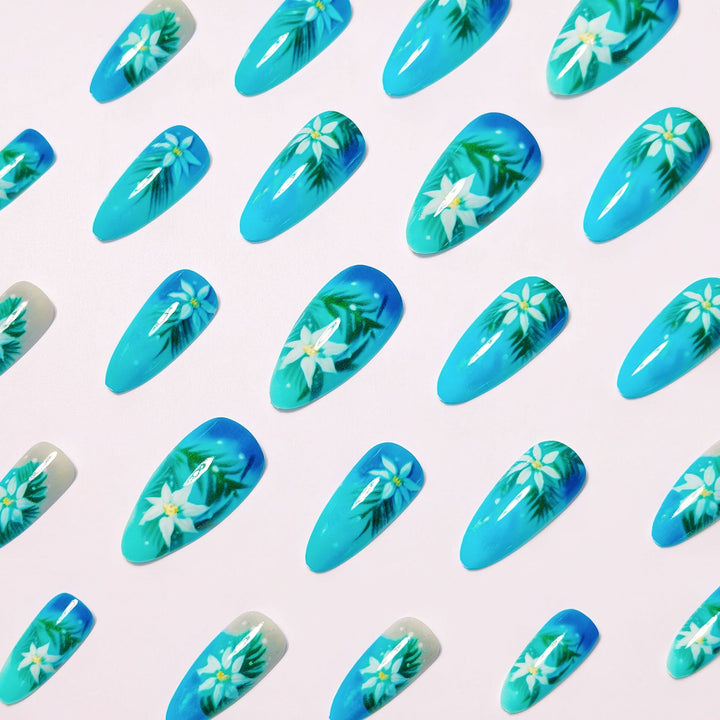 Creative Art Nails with Blooming Flower and Leaf Design Stornfield