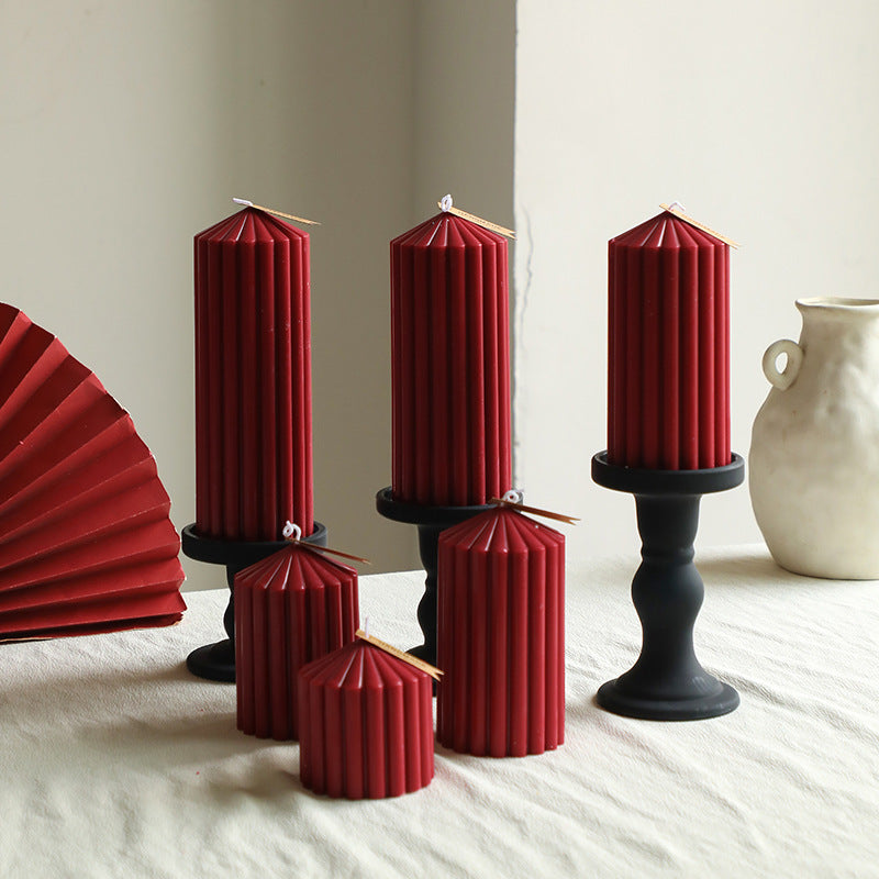 Sculptural Ribbed Pillar Candle for Modern Home Decor