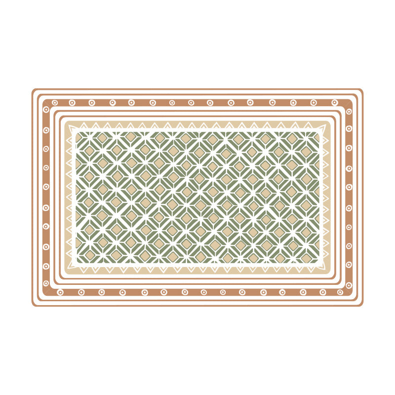 Round wipeable table mat made of PVC with non-slip back and retro geometric pattern