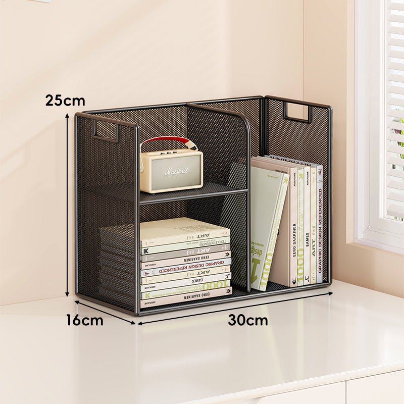 Perforated Metal Two-Tier Desktop Organizer Shelf with Integrated Carry Handles