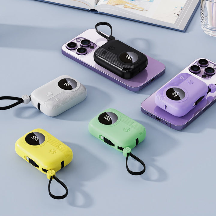 Compact power bank with integrated charging plug and digital humidity indicator Stornfield