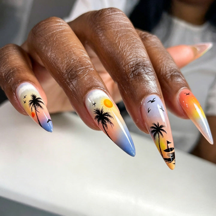 Artificial nails with tropical sunset design Stornfield