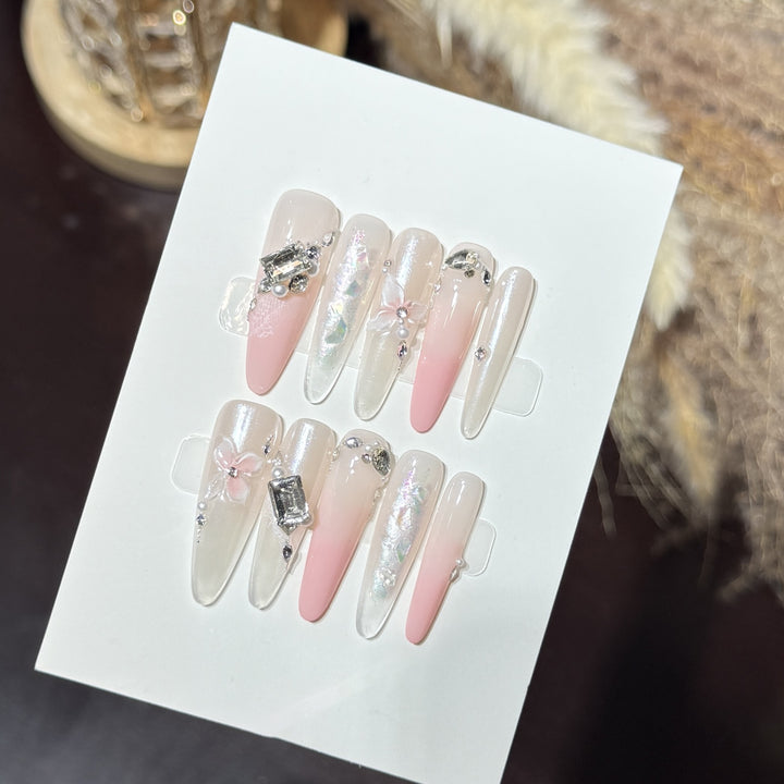 Elegant Stiletto Press-On Nail Art Set with Decorative Floral Accents Stornfield