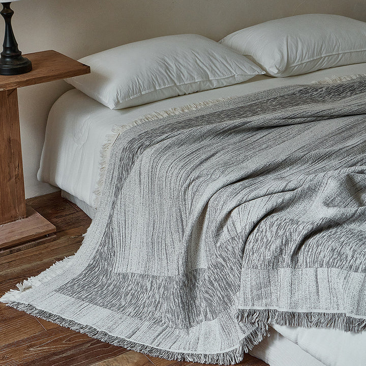 Reversible Textured Jacquard Throw Blanket with Fringed Edges
