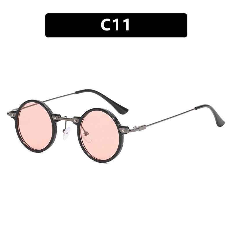 Women's round sunglasses with stylish metal frame and large blue lenses Stornfield