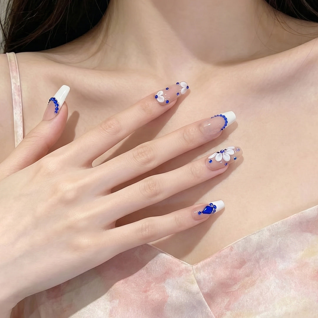 Decorative Press-On Nails with Floral and Gemstone Accents Stornfield