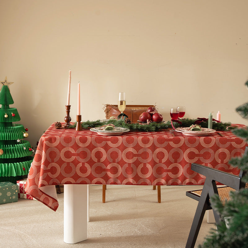 Rectangular jacquard tablecloth with geometric circle relief