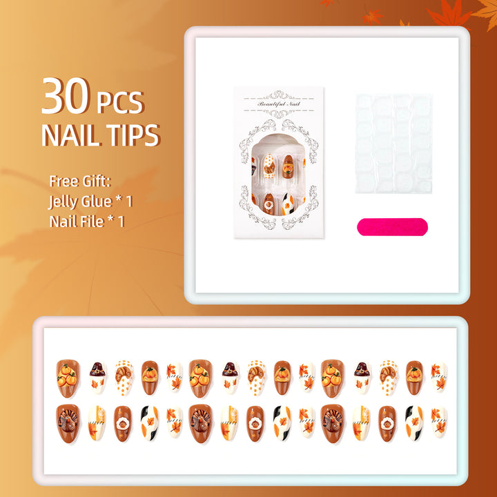 Thanksgiving-Themed Press-On Nail Art Set