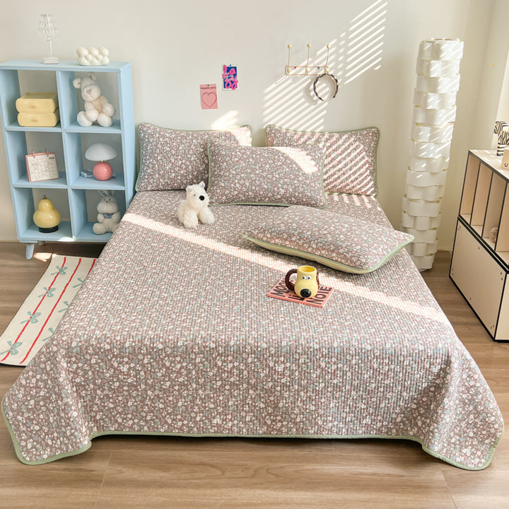 Lightweight Quilted Floral Bedspread Set with Piped Edge and Matching Pillow Shams