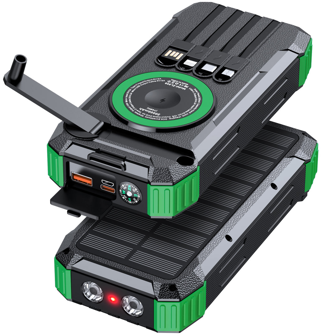 Multifunctional Solar Power Bank with LED Light and Integrated Charging Cable Stornfield