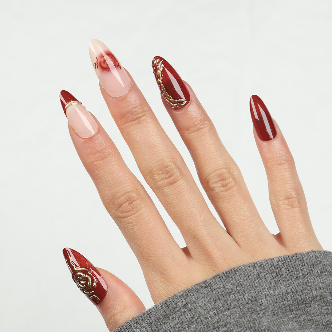 Luxury Artistic Press-On Nails with Embellished Design Stornfield