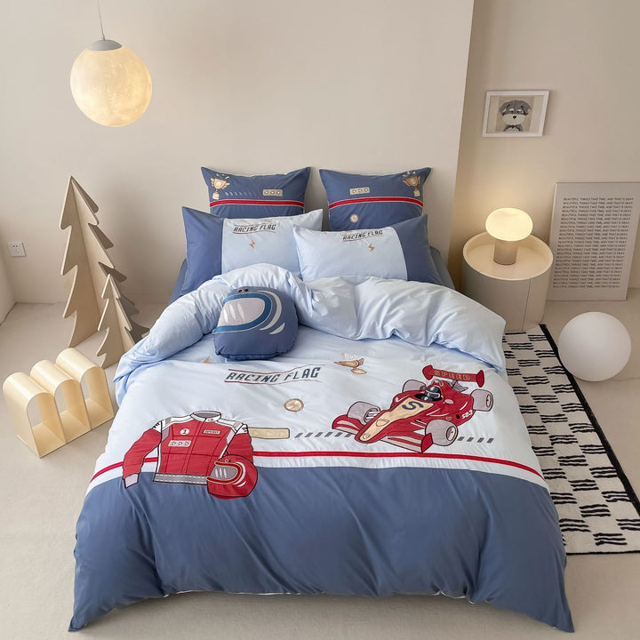 Crocodile Appliqué Cotton Duvet Cover Bedding Set with Plush Accent Pillow