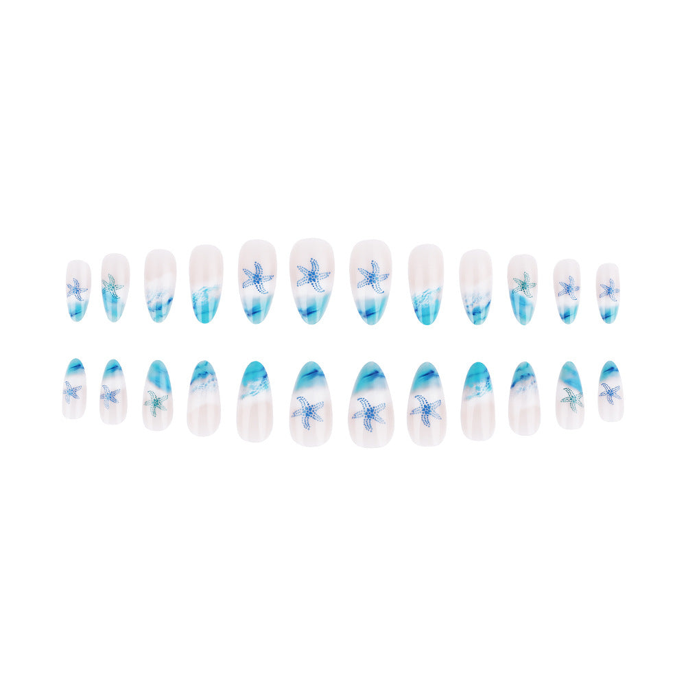 Artistic Press-On Nail Set with Ocean-Inspired Design Stornfield