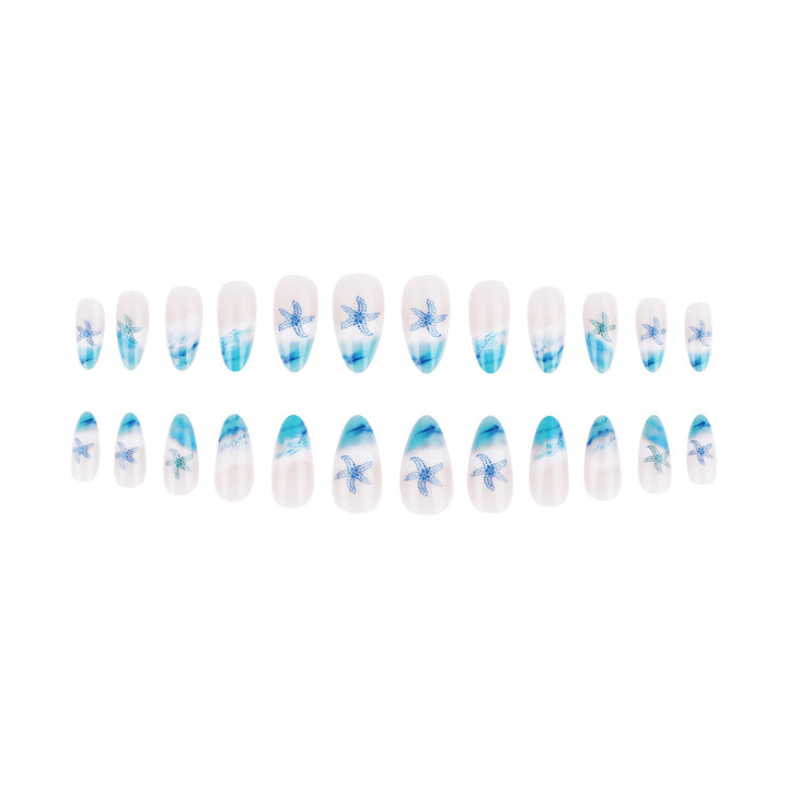Artistic Press-On Nail Set with Ocean-Inspired Design Stornfield