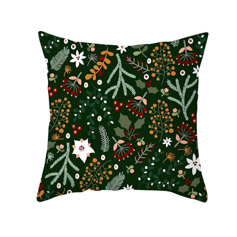 Square Linen-Blend Holiday Cushion Cover with Nutcracker & Vintage Ornament Print