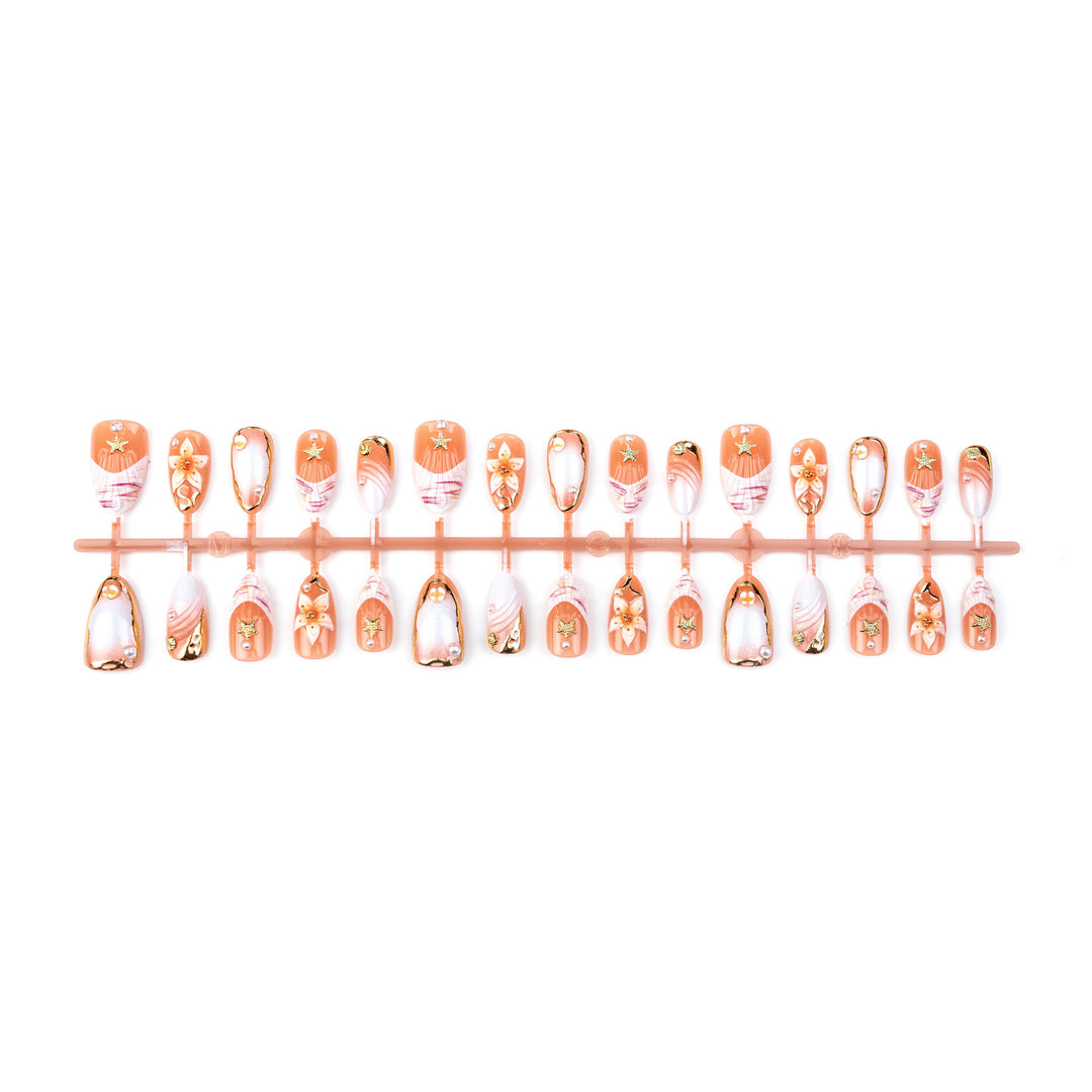 Artificial nail set with delicate flower and glitter decorations Stornfield