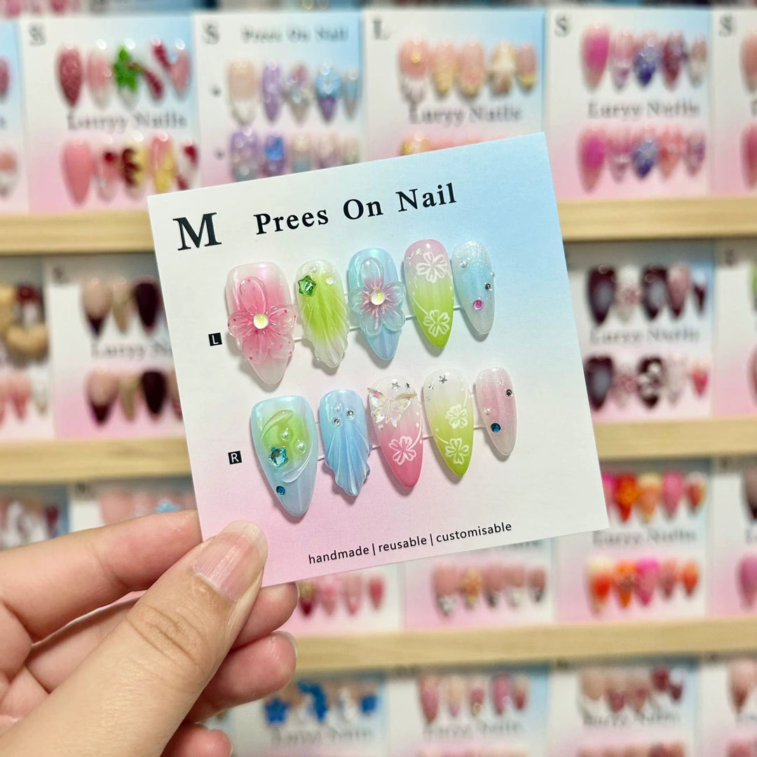 Handmade Floral Design Press-On Nails  1791772929