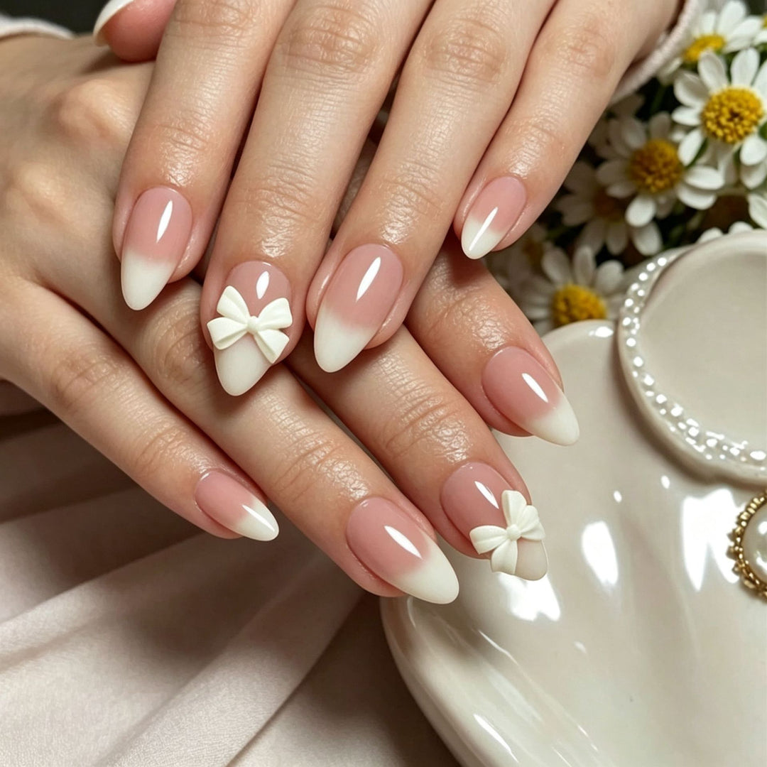 Elegant Bow-Adorned Press-On Nail Tips Stornfield