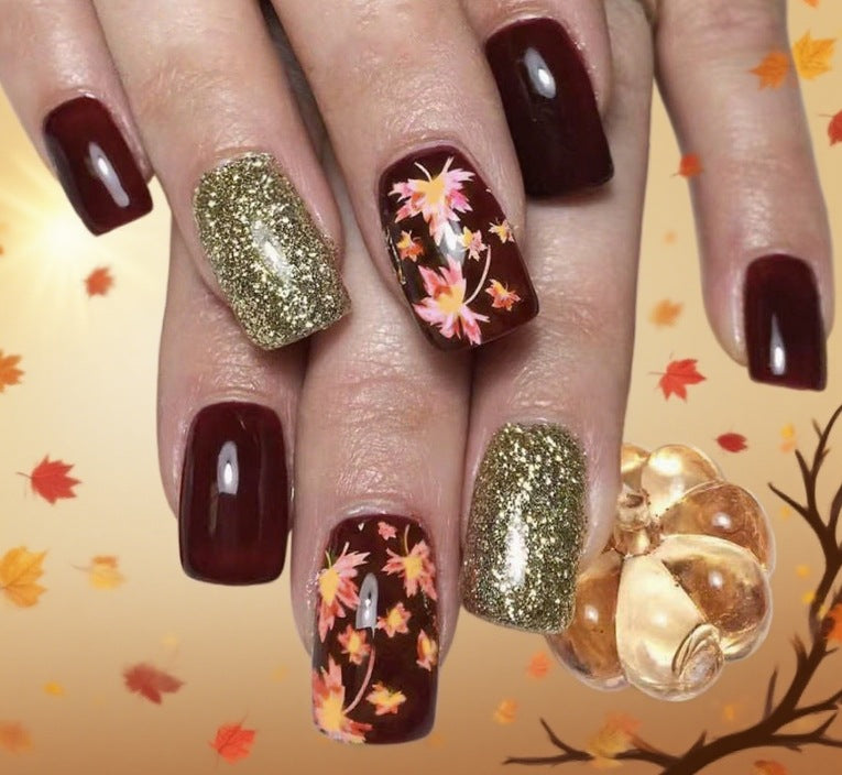 Decorative Fall-Themed Acrylic Nail Enhancements Stornfield