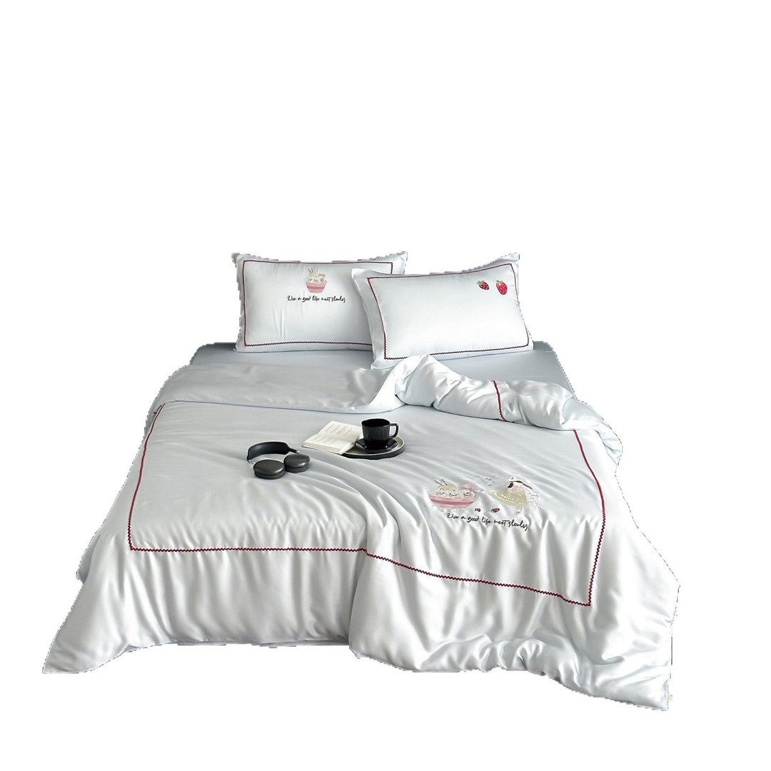 Silky Embroidered Rabbit-Motif Duvet Cover Set with Pillowcases