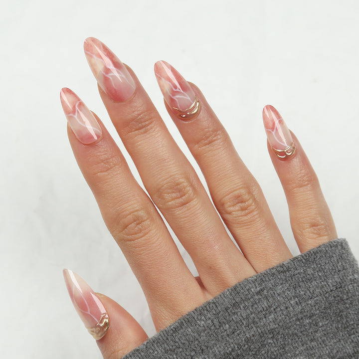Elegant Stiletto Press-On Nail Set with Marble Design Stornfield