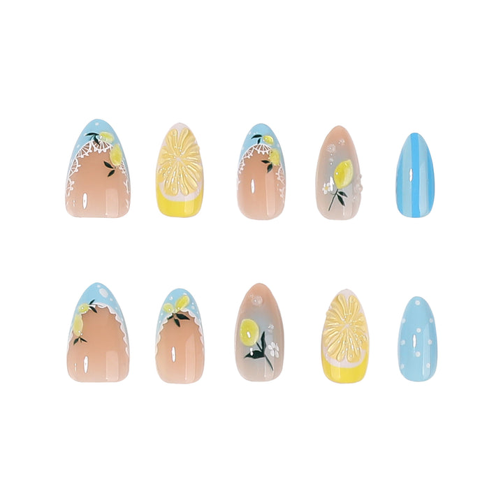 Artificial nail art with lemon and flower motifs Stornfield