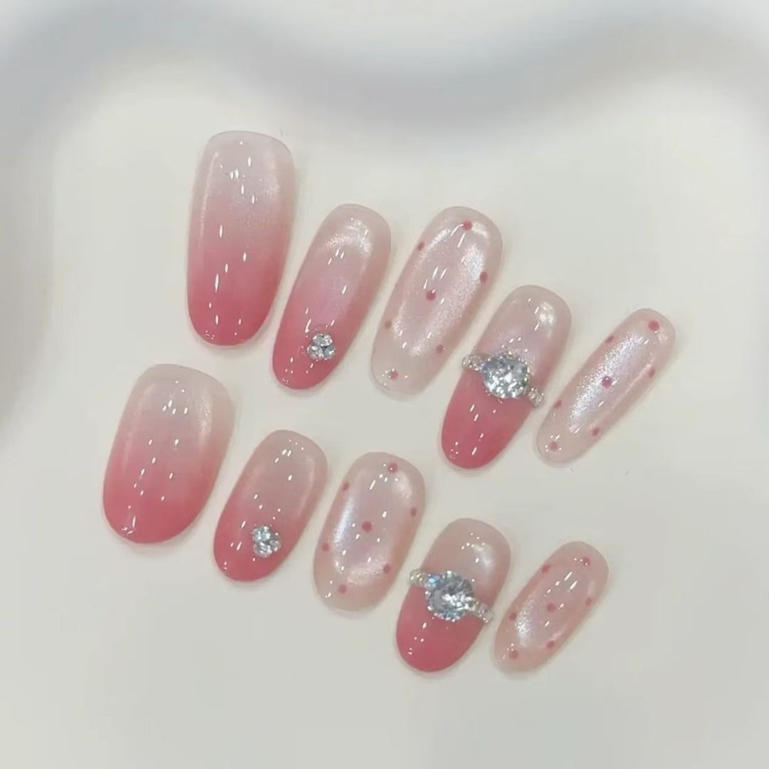 Elegant Press-On Nail Extensions with Rhinestone Accents