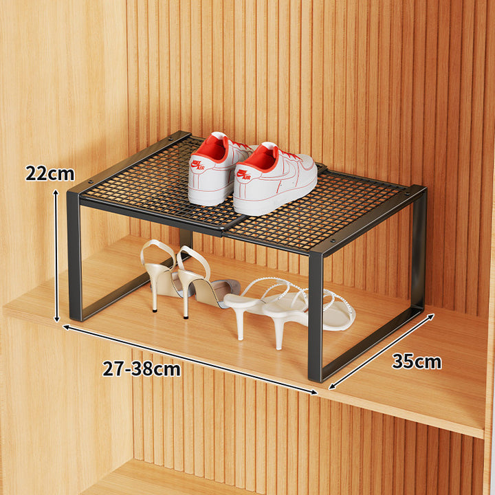 Multi-Tier Metal Mesh Shoe Storage Rack with Open Grid Shelves and Matte Frame
