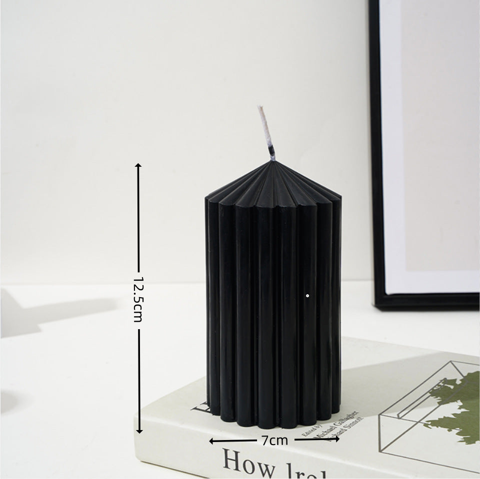 Decorative Pleated Column Pillar Candle with Cotton Wick and Slow-Burn Wax