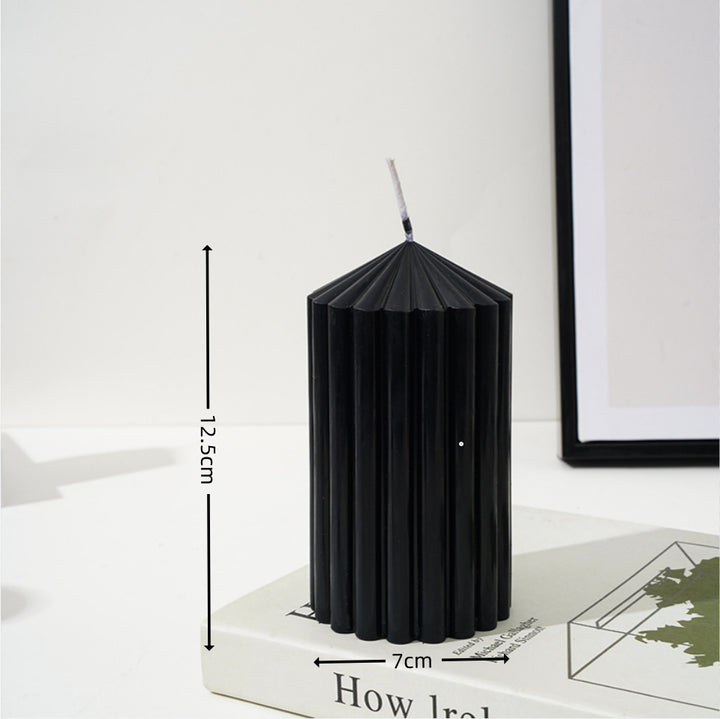 Decorative Pleated Column Pillar Candle with Cotton Wick and Slow-Burn Wax