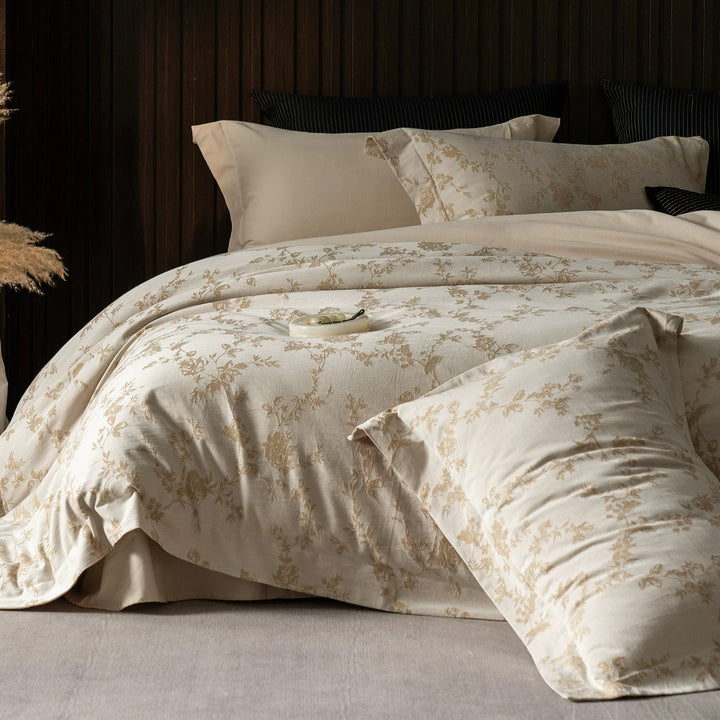 Luxury Cotton Sateen Reversible Duvet Cover Set with Scrolled Jacquard Print and Tailored Hem