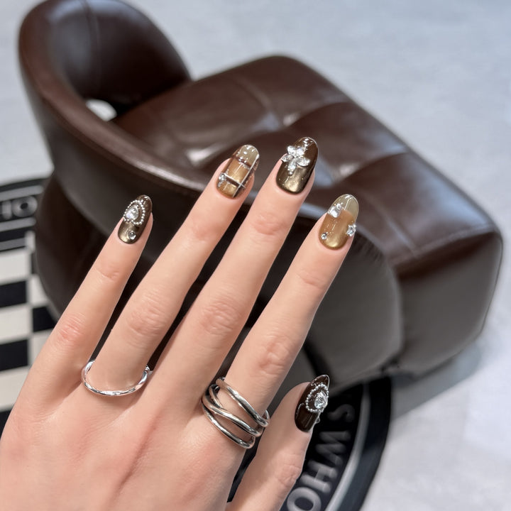 Artistic Stiletto Press-On Nail Set with Luxury Decorative Accents Stornfield