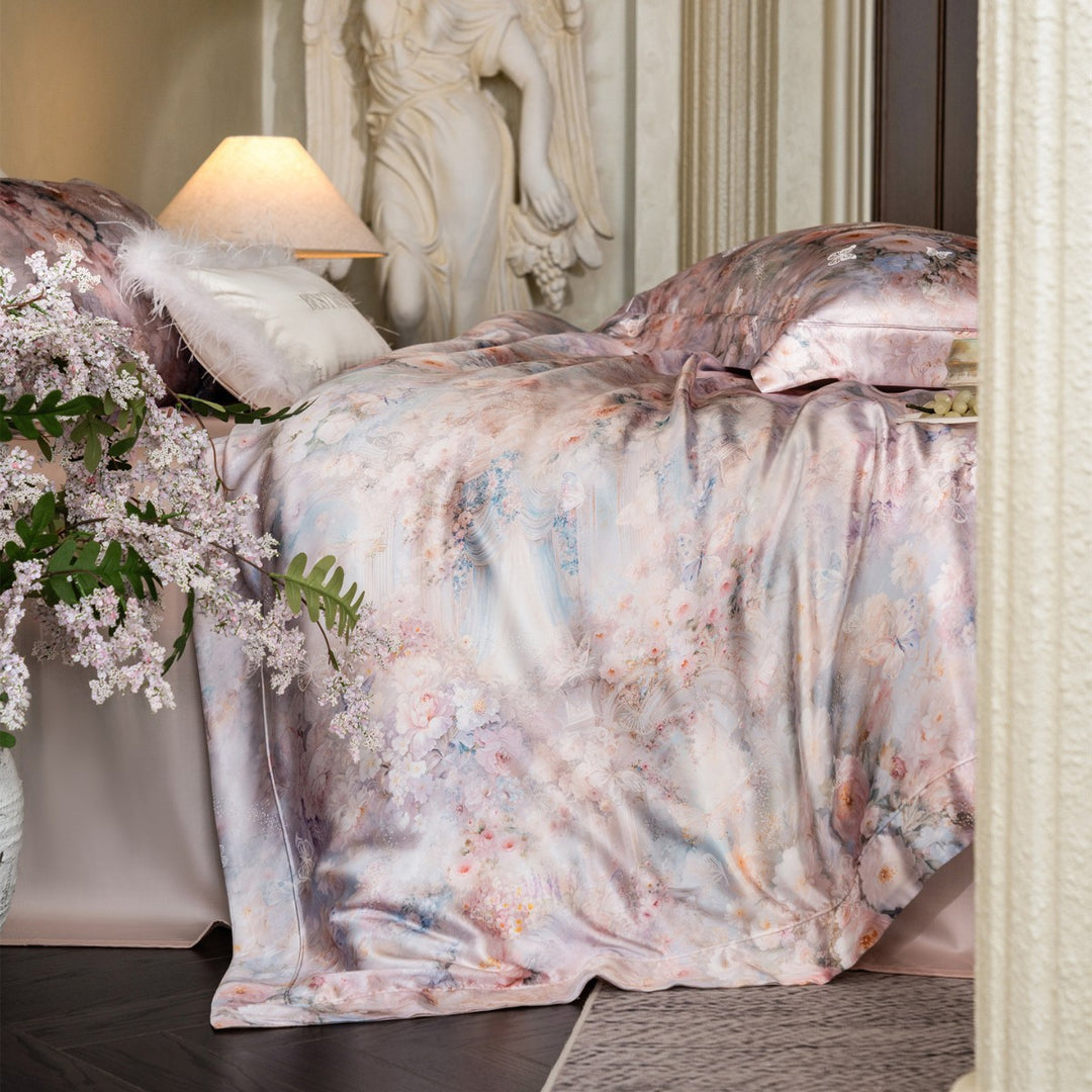 Botanical Watercolor Satin-Feel Duvet Cover Set with Piped Hem & Envelope Shams