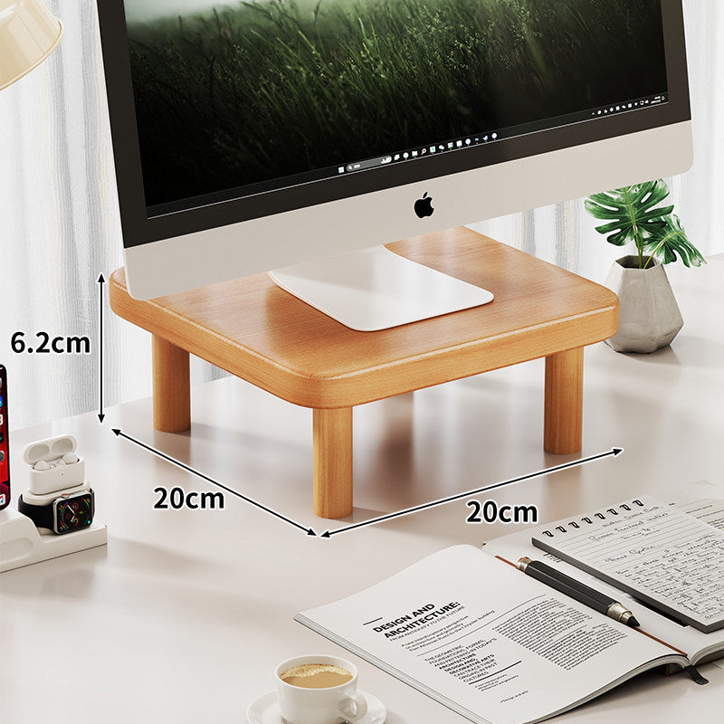 Compact Solid Wood Monitor Riser Stand with Four Round Legs